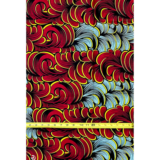 African Print Fabric/Ankara - Gray, Red, Yellow "Ina Royale" Design, 1 Yard