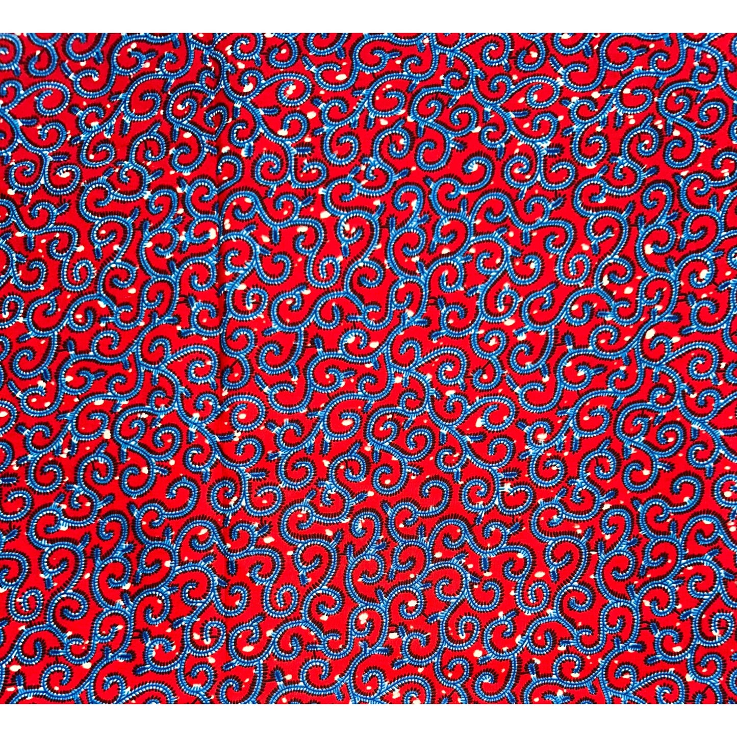 African Print Fabric/Ankara - Red, Blue "Swirlicious" Design, YARD or WHOLESALE