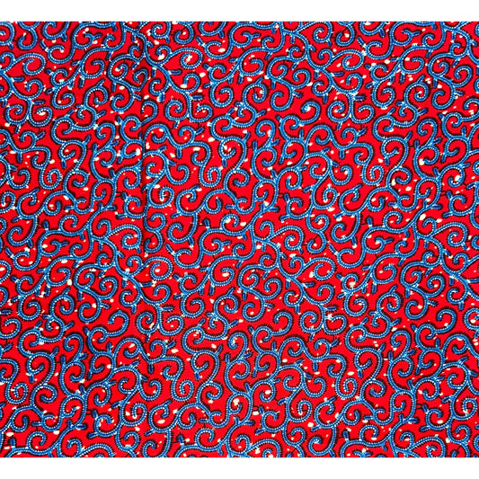 African Print Fabric/Ankara - Red, Blue "Swirlicious" Design, YARD or WHOLESALE