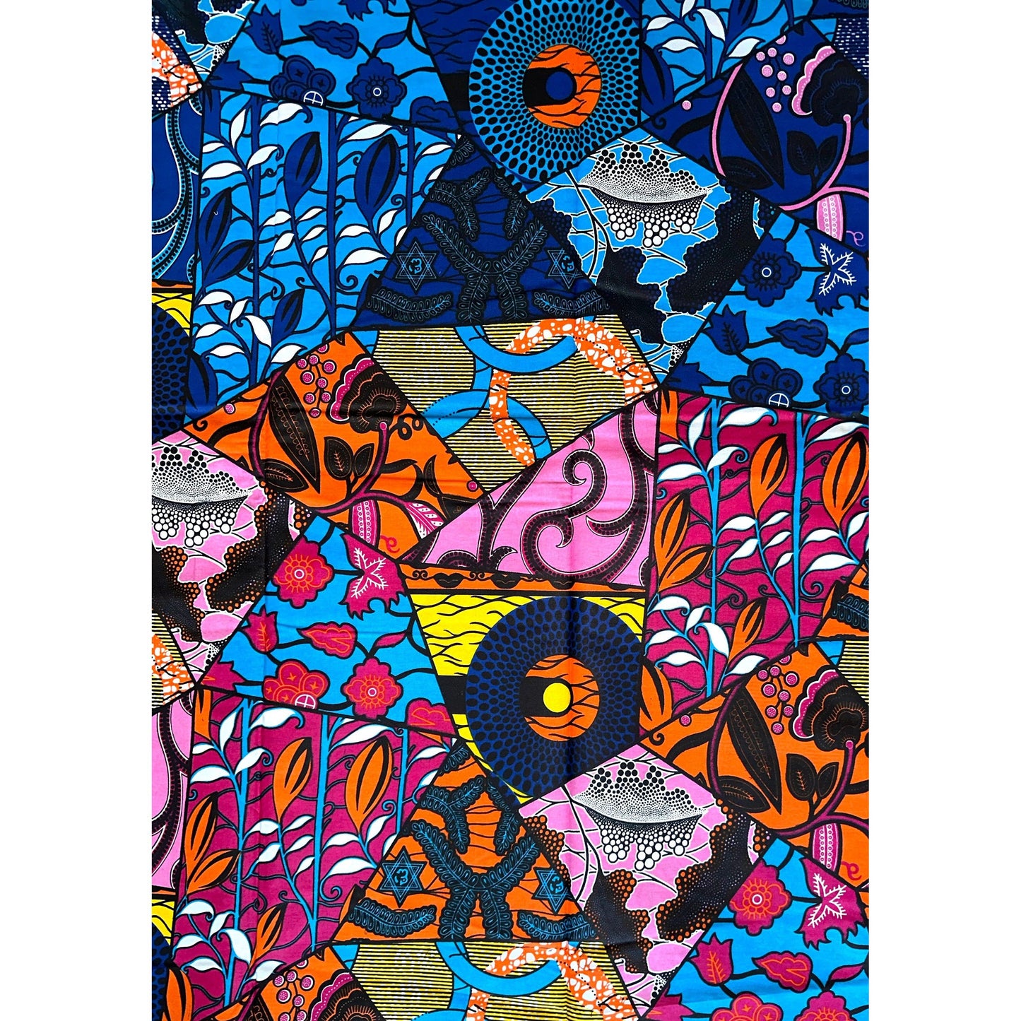 African Fabric/ Ankara - Fuchsia, Orange, Blue, Yellow, Pink 'Kahina' Design, YARD or WHOLESALE