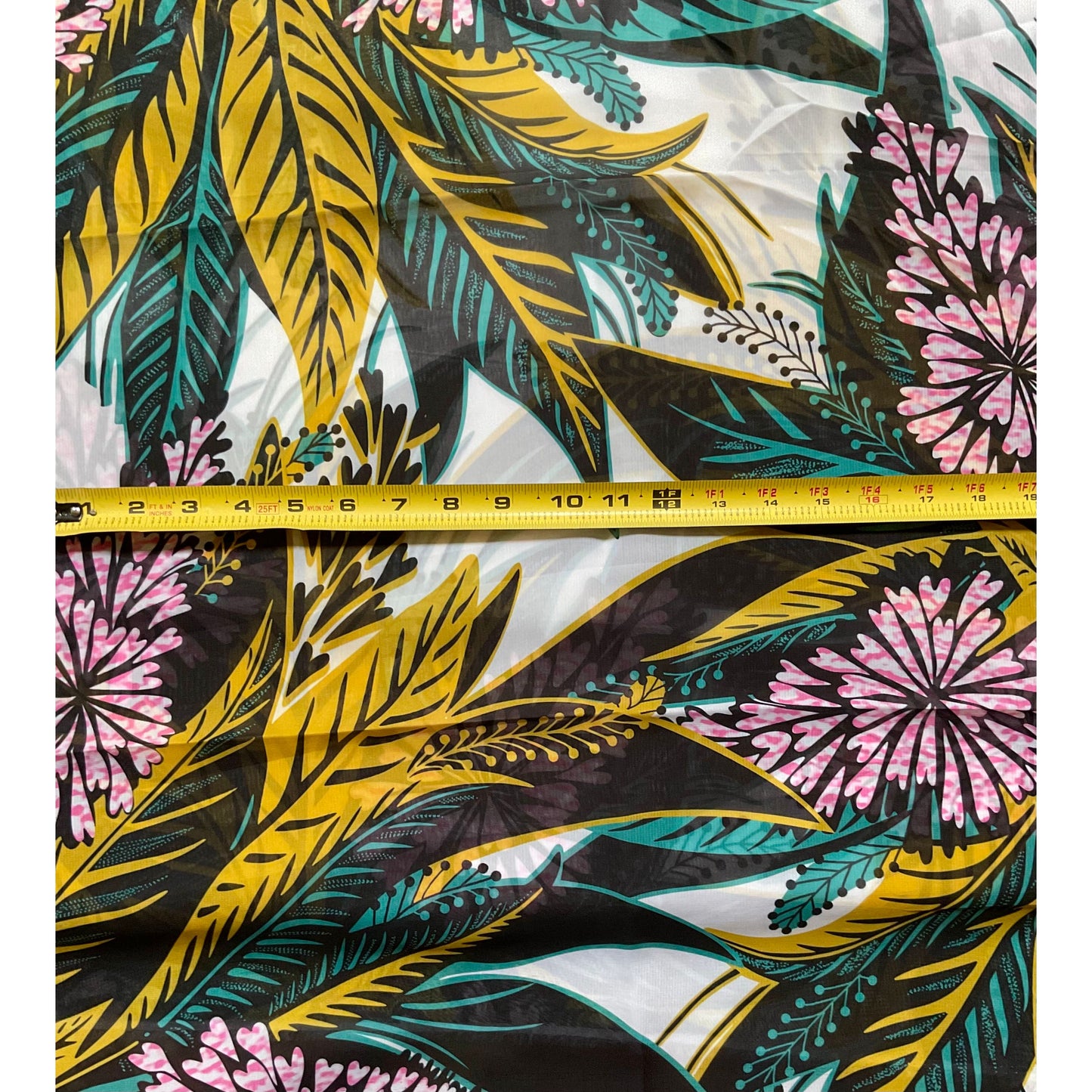 African Print, Chiffon Fabric- Pink, Teal, Black, Gold "Views from Nungwi Beach", ~ 2 Yards