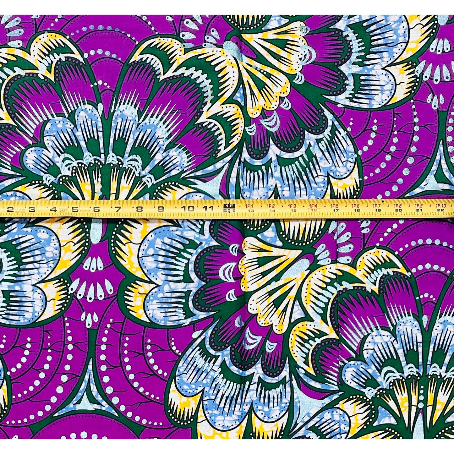 African Print Fabric/ Ankara - Purple, Blue, Green, Yellow, Shimmering Blue 'Festival of Amethyst Blossoms’ YARD or WHOLESALE