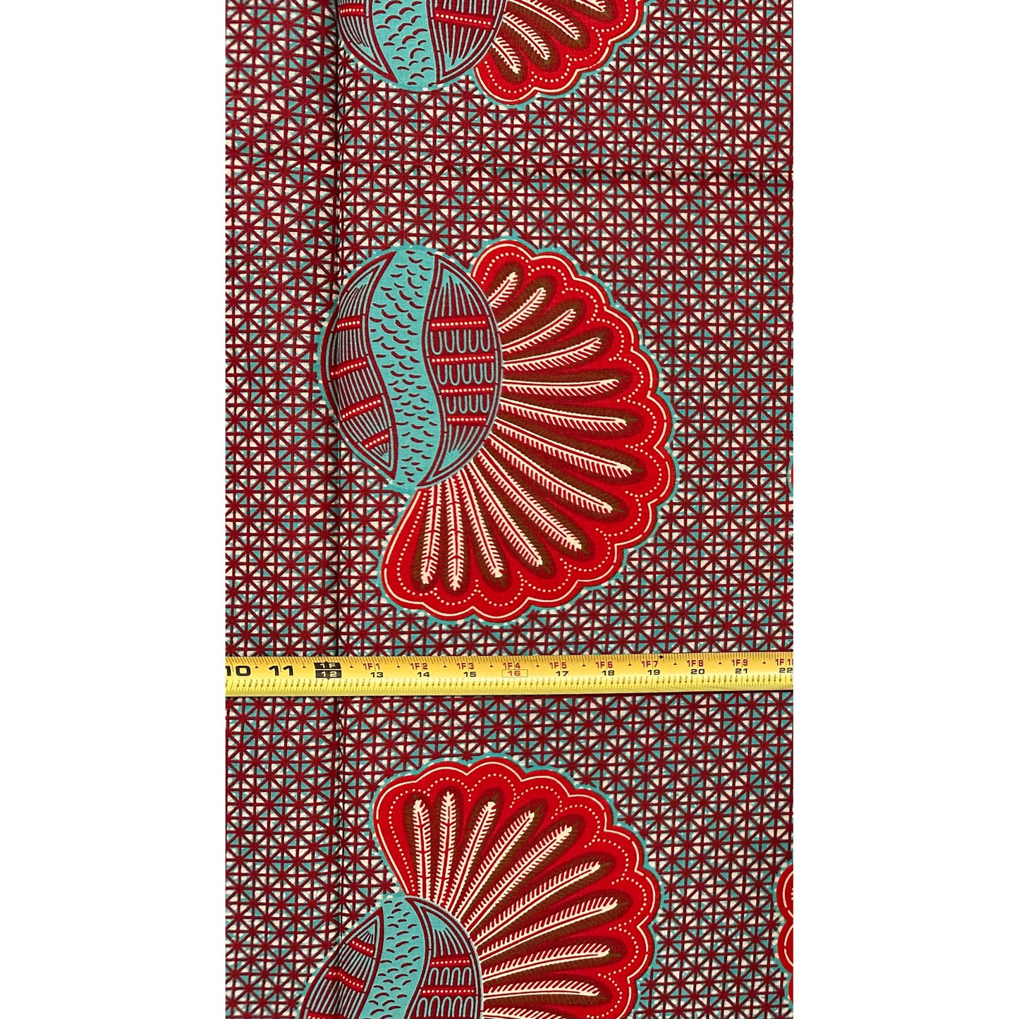 African Print Fabric/ Ankara - Teal, Red, Brown "Chieftain", 1 YARD
