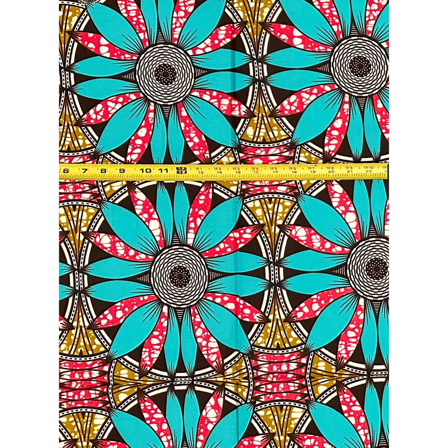 African Print Fabric/ Ankara - Blue, Brown, Pink ‘Kinetic Flower ' Design, 1 YARD