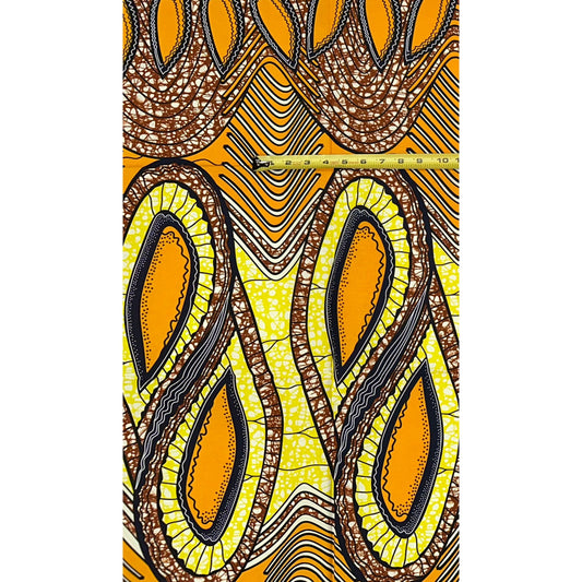 African Fabric/ Ankara - Brown, Yellow, Orange 'Hot Riddim’ Design, YARD