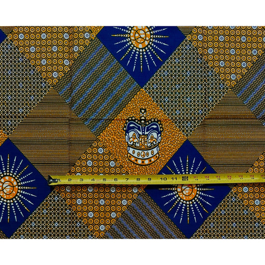 African Print Fabric/ Ankara - Brown, Blue 'Sona,' YARD
