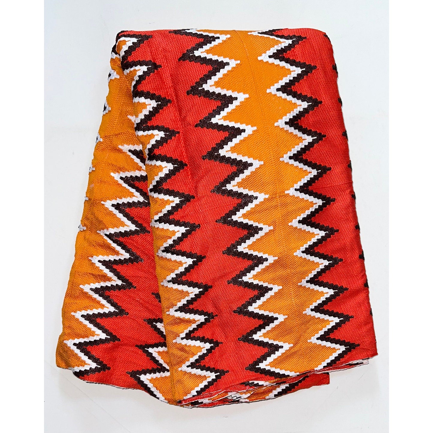 African Fabric/ Woven Kente - Orange, Brown, White “Yorkoo”, 4 Yards