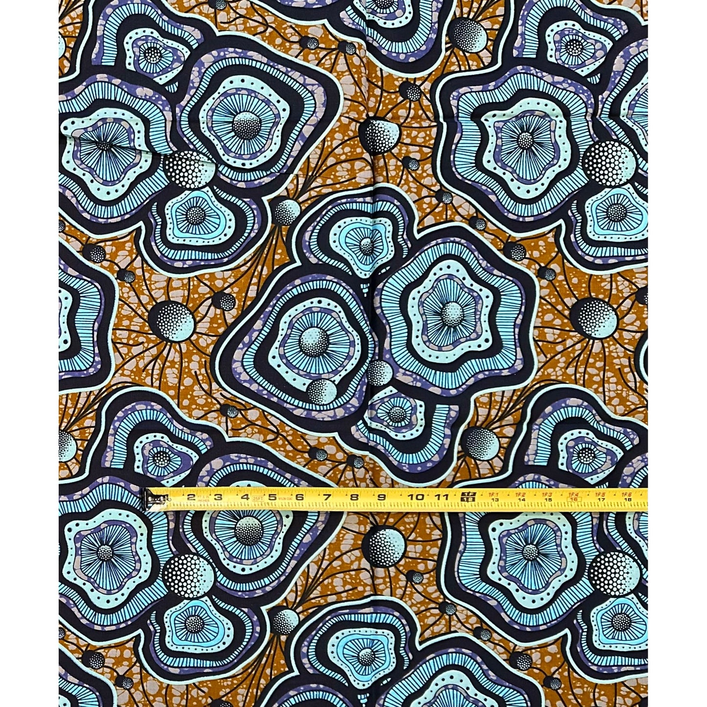 African Print Fabric/ Ankara - Blue, Brown ‘Bloom Theory' Design, 1 YARD