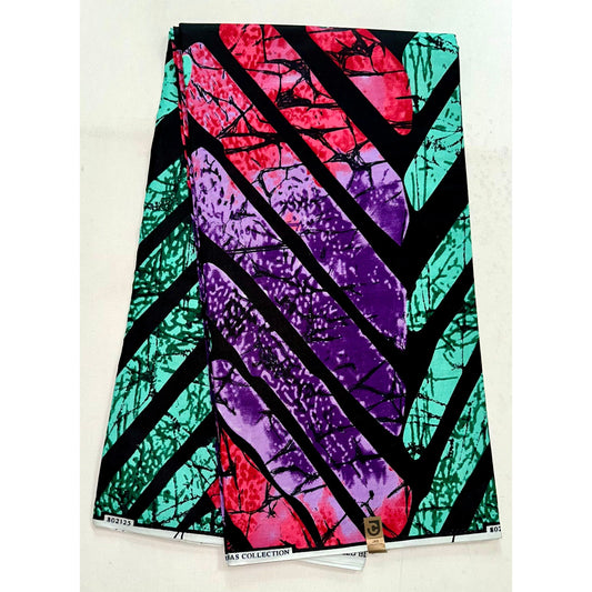 African Print Fabric/Ankara - Black, Green, Red, Purple ‘Soham' Design, YARD or WHOLESALE