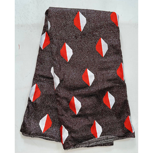 African Fabric/ Woven, Embroidered Kente - Brown, Orange, Silver “Gifty”, 2 Yards