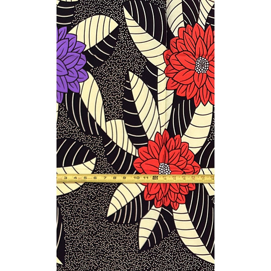 African Print Fabric/ Ankara - Brown, Beige, Orange, Purple "Tea At Falomo" Design, 1 Yard
