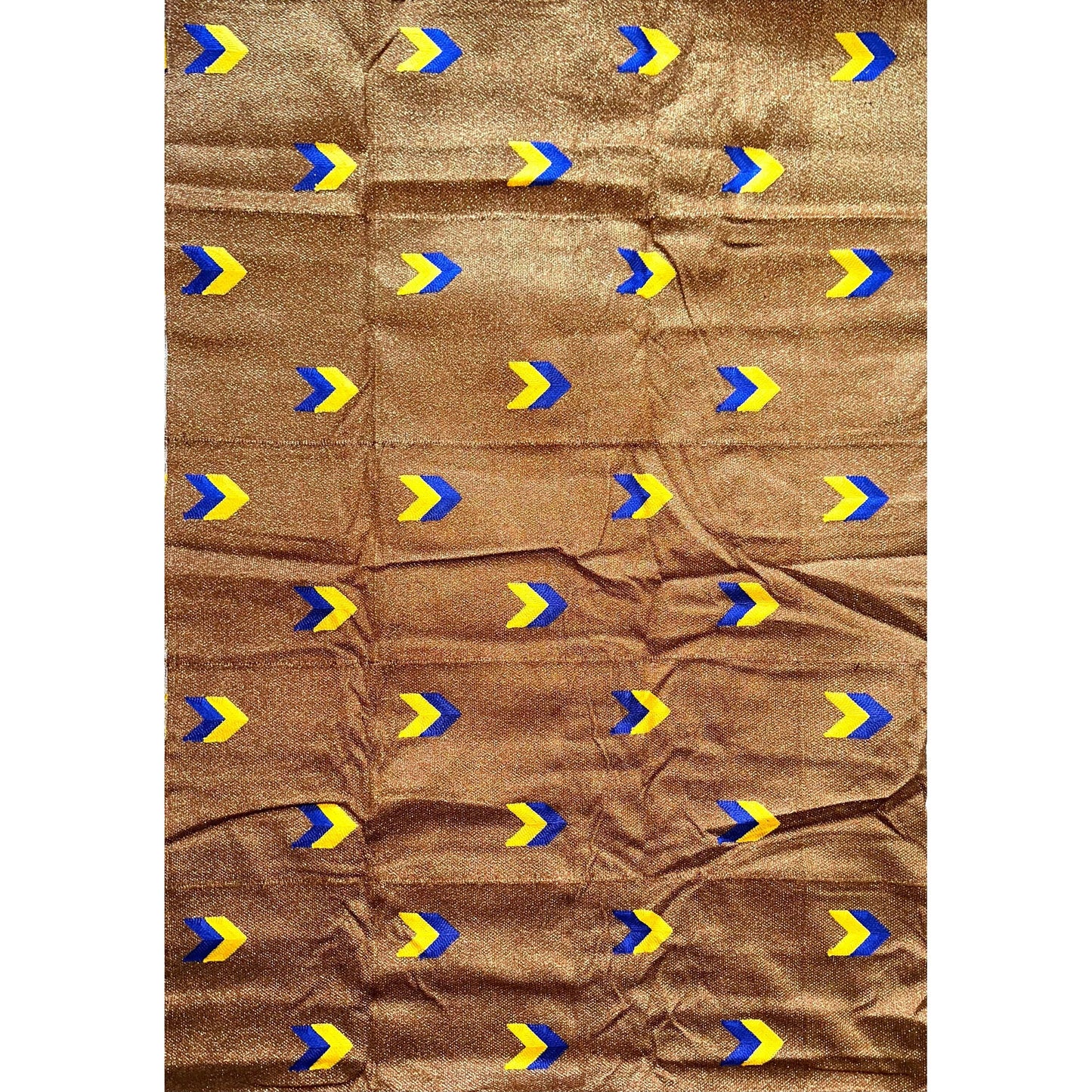 African Fabric/ Woven, Kente - Brown, Blue, Yellow & Metallic Gold “Agyei”, ~2 Yards