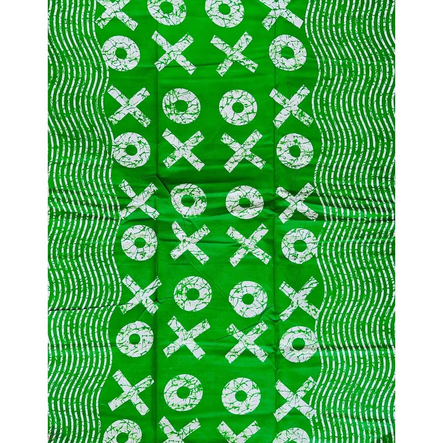 African Print Fabric/ Ankara - Green, White 'XOXO', Per Yard or Wholesale