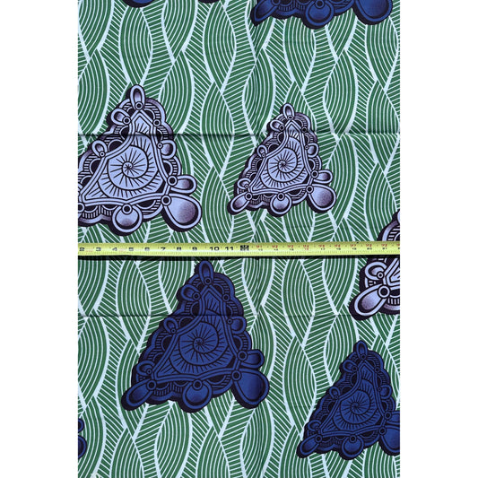 African Print Fabric/ Ankara - Green, Shades of Purple ‘Ereve' Design, 1 Yard