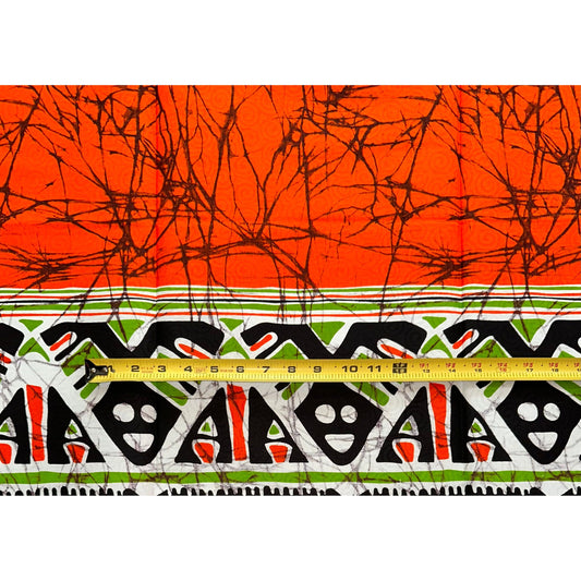 African Print Fabric/ Ankara - Orange, Green, Black 'Amai Meta' Design
