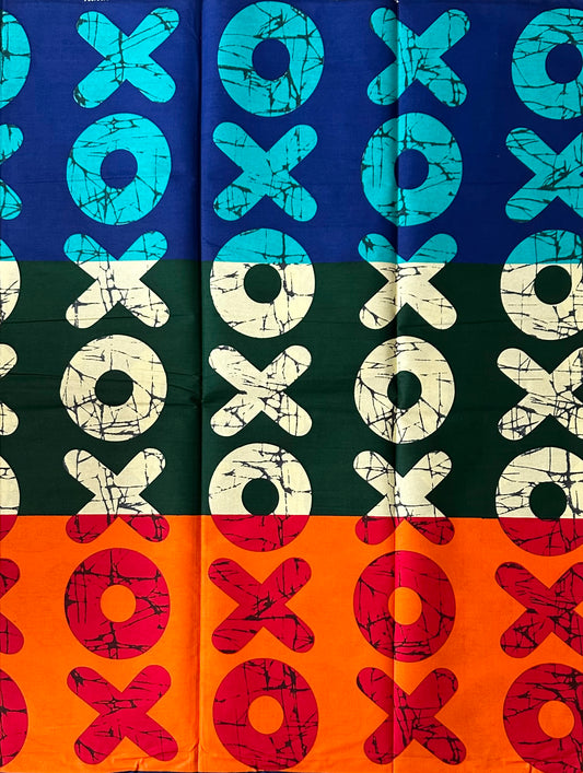 African Print Fabric/ Ankara - Orange, Red, Blue, Teal, Green, Beige 'Kiss & Kulture Block', Yard or Wholesale