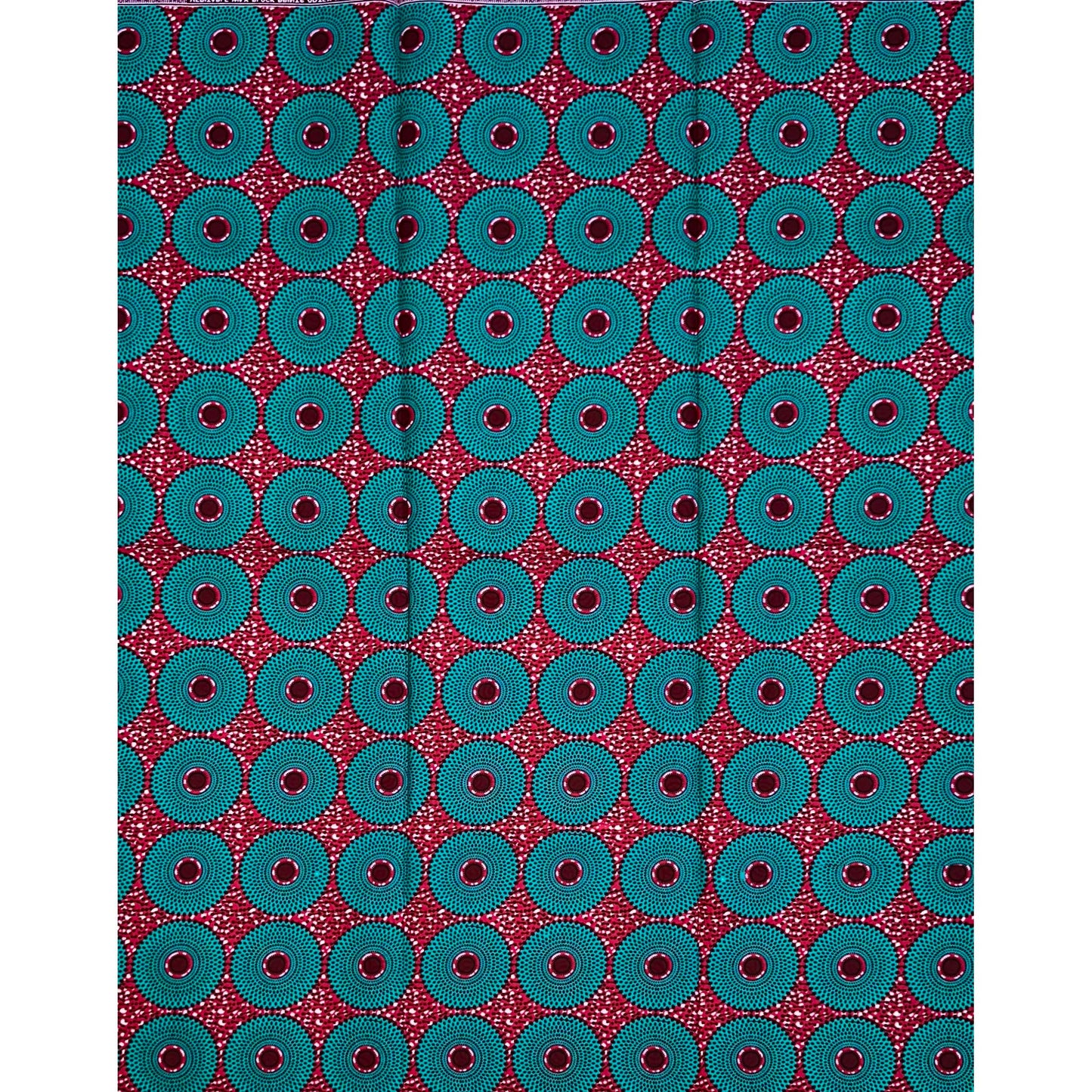 African Print Fabric/ Ankara - Pink, Teal, Dark Red ‘Mini Bullseye' Design, 1 YARD
