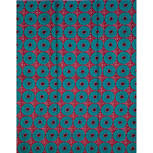 African Print Fabric/ Ankara - Pink, Teal, Dark Red ‘Mini Bullseye' Design, 1 YARD