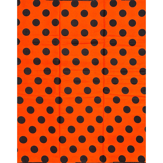 African Print Fabric/ Ankara - Orange, Black 'Dottie' Design, YARD or WHOLESALE