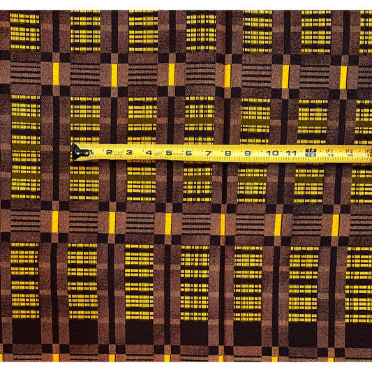 African Print Fabric/ Ankara - Brown, Yellow ‘Golden Ancestry' Design, YARD