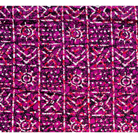 African Print Fabric/ Ankara - Magenta, Red, Black 'Bola Code' Design, YARD or WHOLESALE