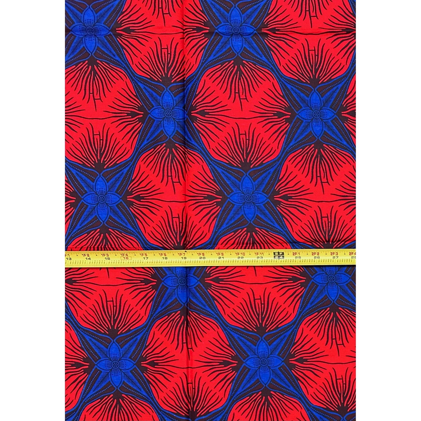African Print Fabric/Ankara - Red, Blue "Gallery District" Design, Yard