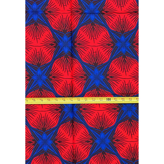 African Print Fabric/Ankara - Red, Blue "Gallery District" Design, Yard