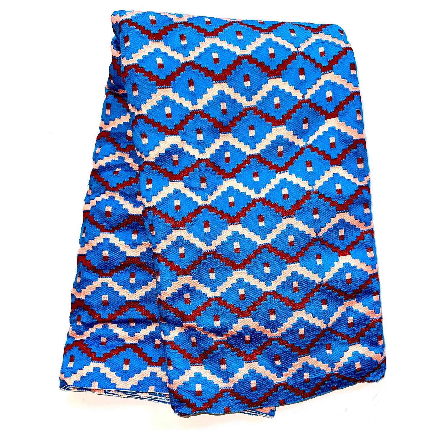 African Fabric/ Woven Kente - Blue, Pink, Dark Red “Panyin”, 4 Yards