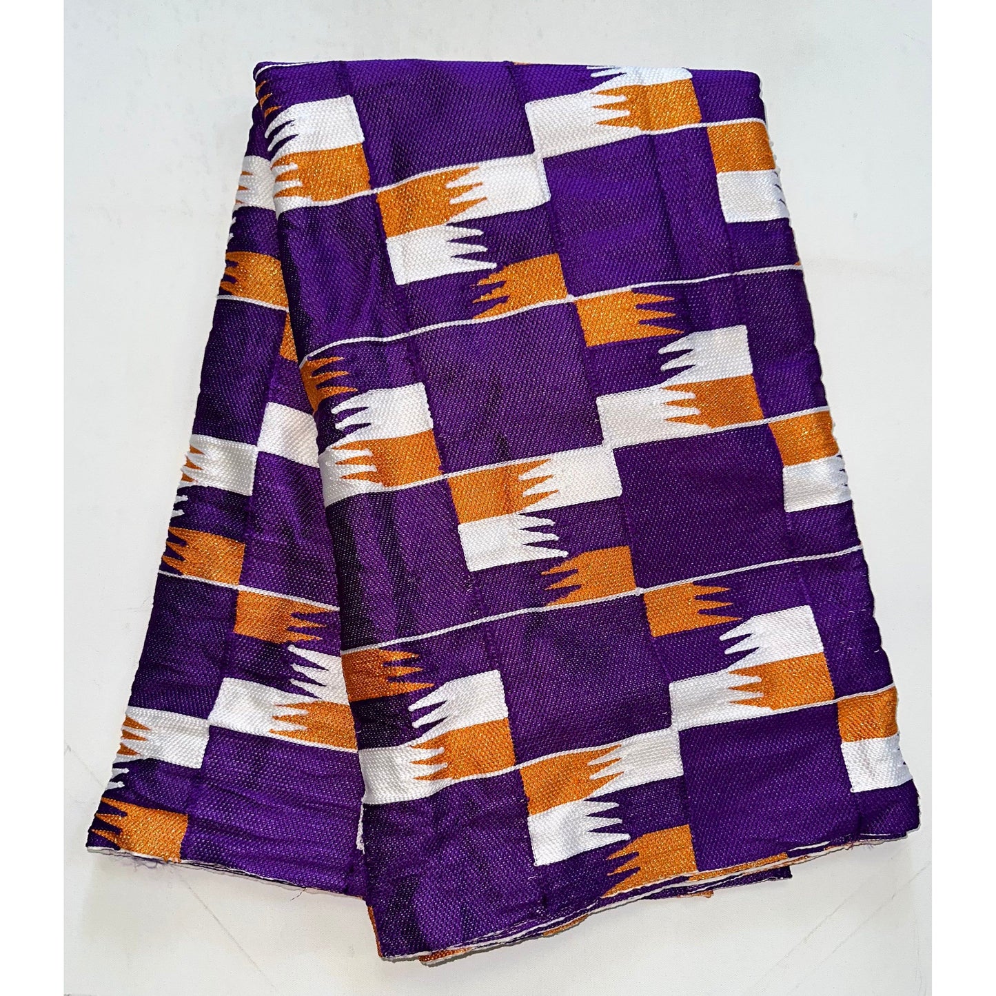 African Fabric/ Woven Kente - Purple, Orange, White, Metallic Gold “Akyiwade”, 4 Yards