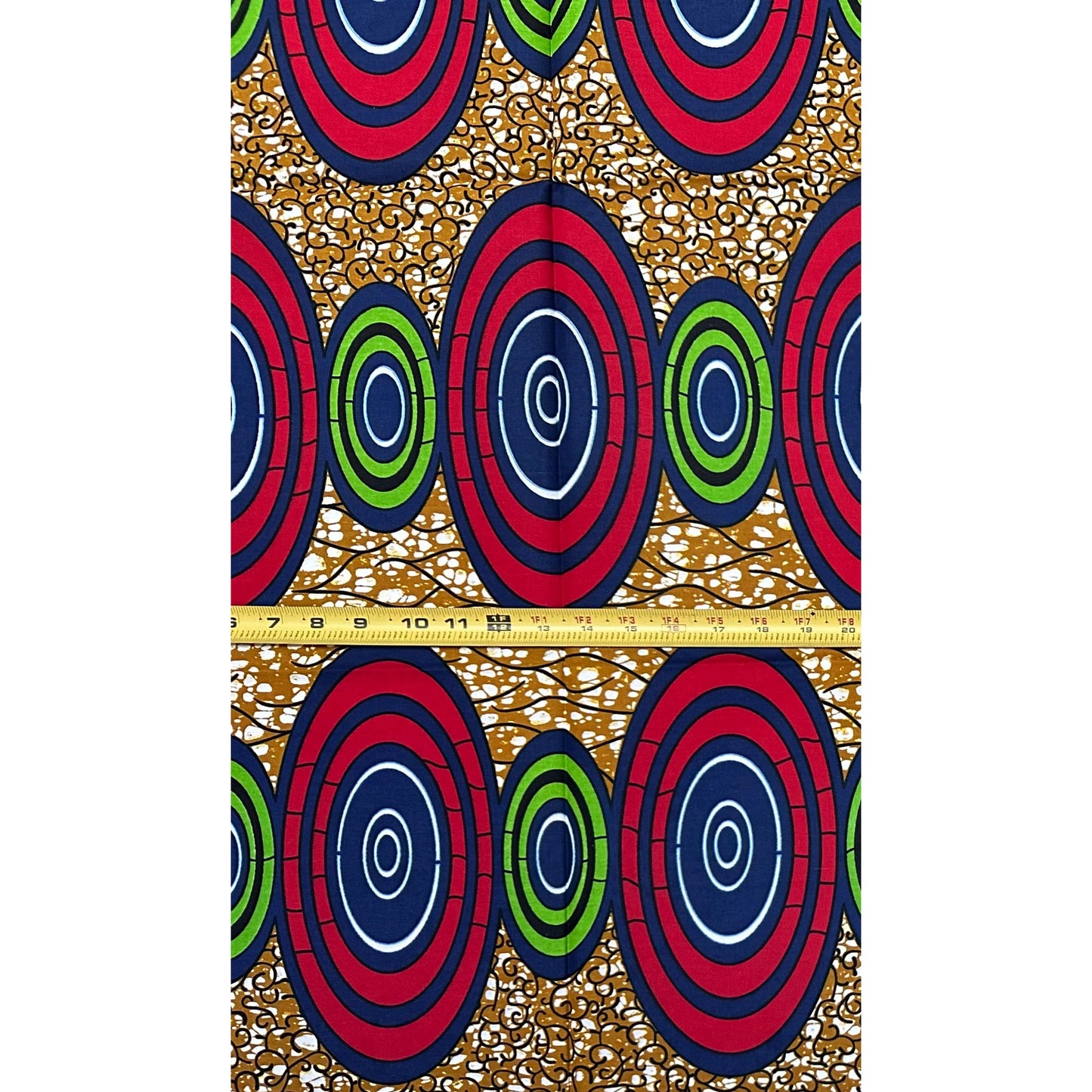 African Print Fabric/ Ankara - Brown, Red, Green 'Masquerade Eyes ' Design, YARD