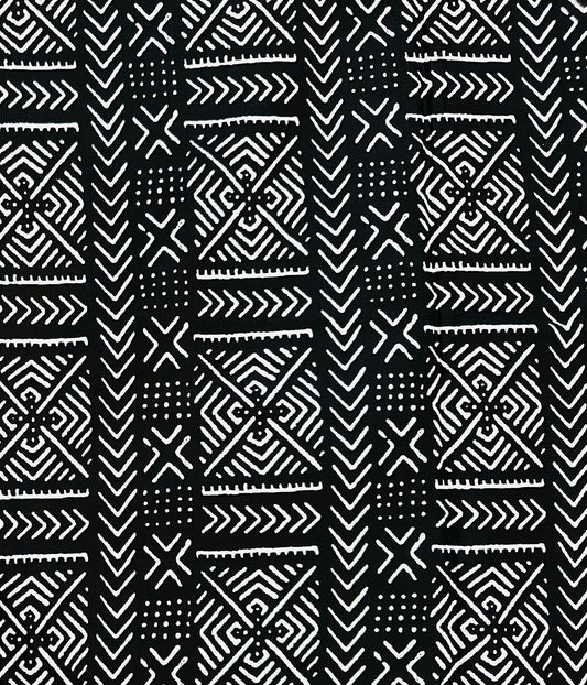African Print Fabric/ Ankara - Black, White 'Path of Kings' Design, YARD or WHOLESALE