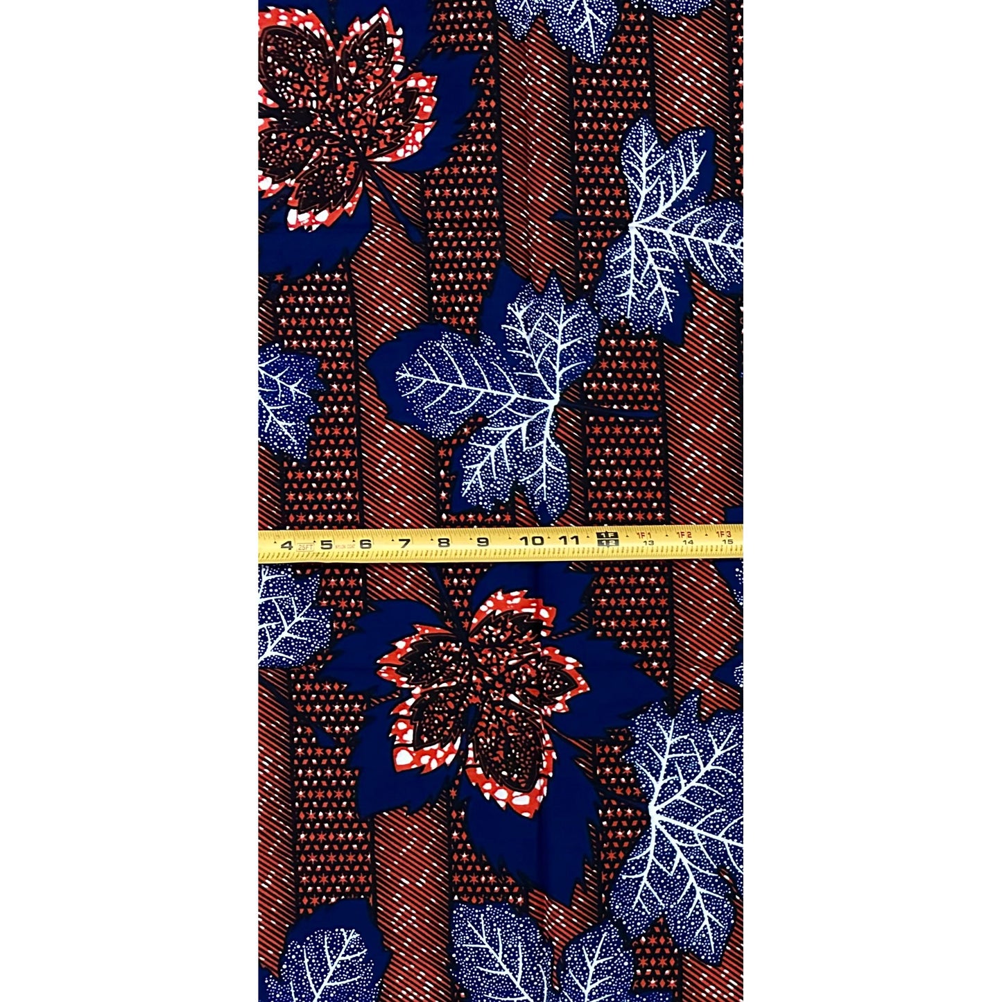 African Print Fabric/ Ankara - Brown, Navy, White 'Maple & Market', 1 YARD