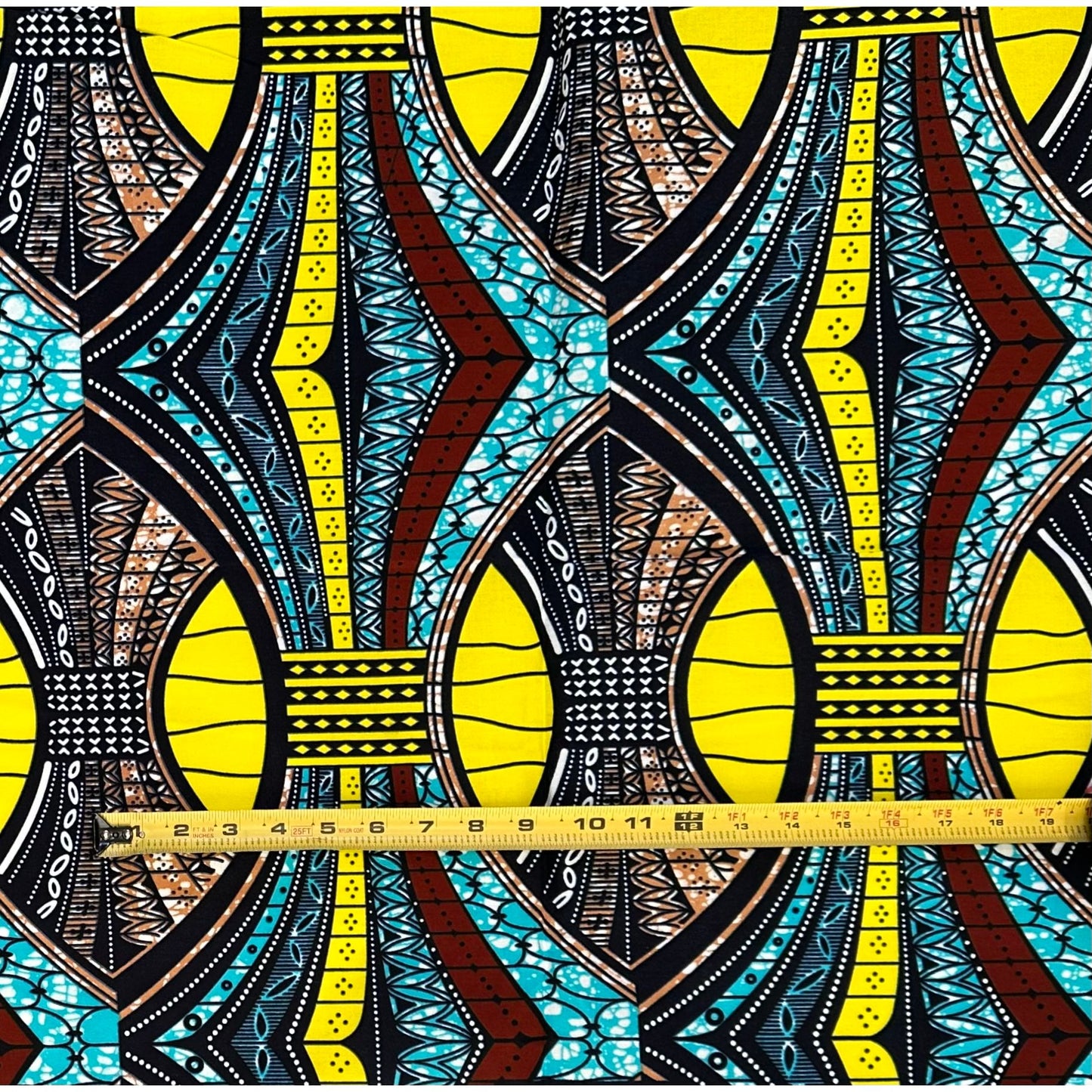 African Print Fabric/ Ankara - Blue, Yellow, Brown 'Built Different' Design