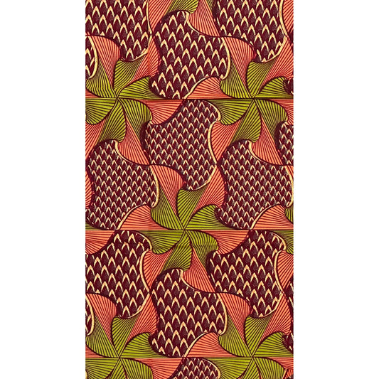 African Print Fabric/Ankara - Brown, Coral, Green 'Azurella ', YARD or WHOLESALE