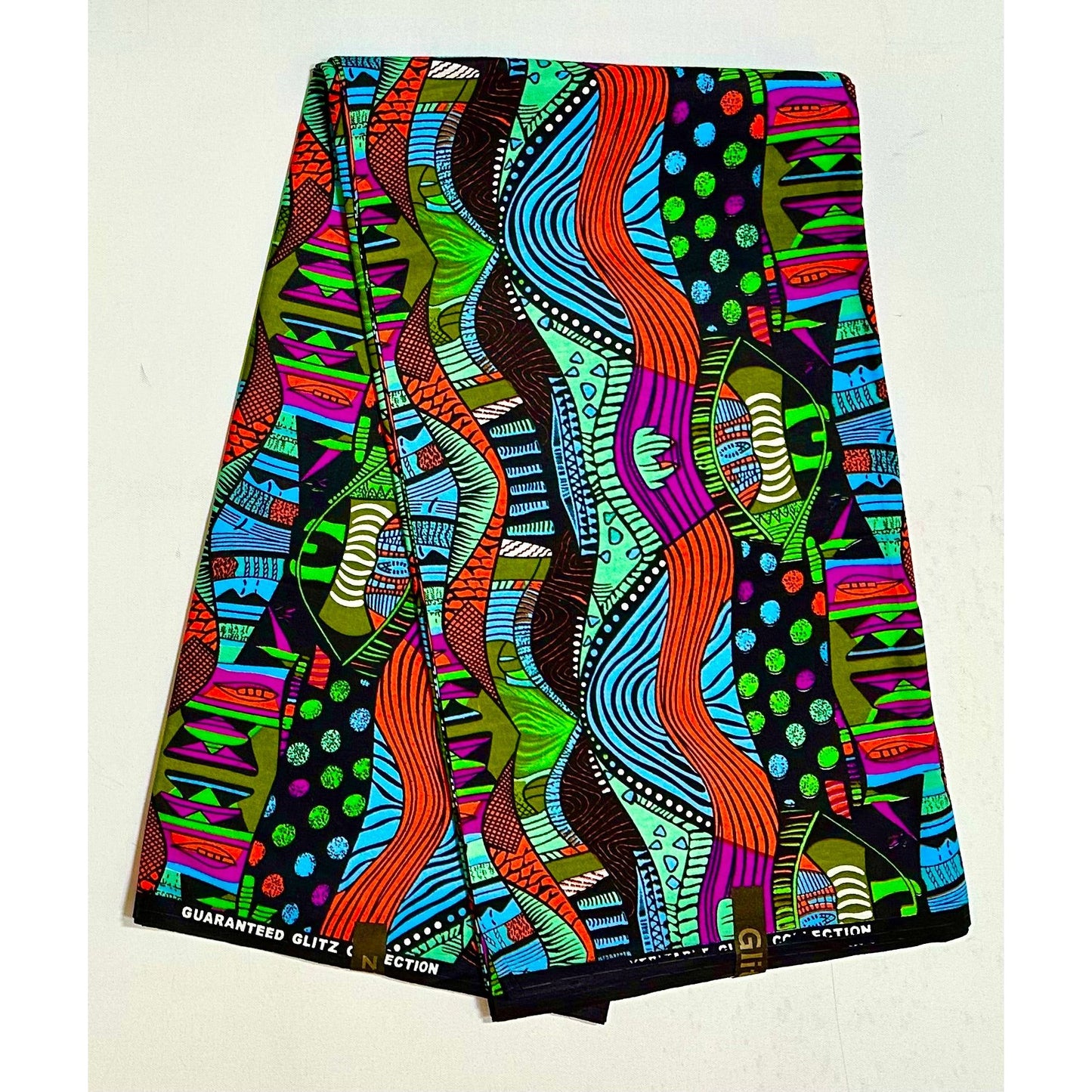 African Print Fabric/ Ankara - Blue, Green, Orange, Purple 'Shakara Lines' Design, YARD or WHOLESALE