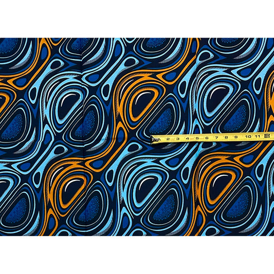 African Print Fabric/Ankara - Shades of Blue, Brown "Gbedu Rhythm" Design
