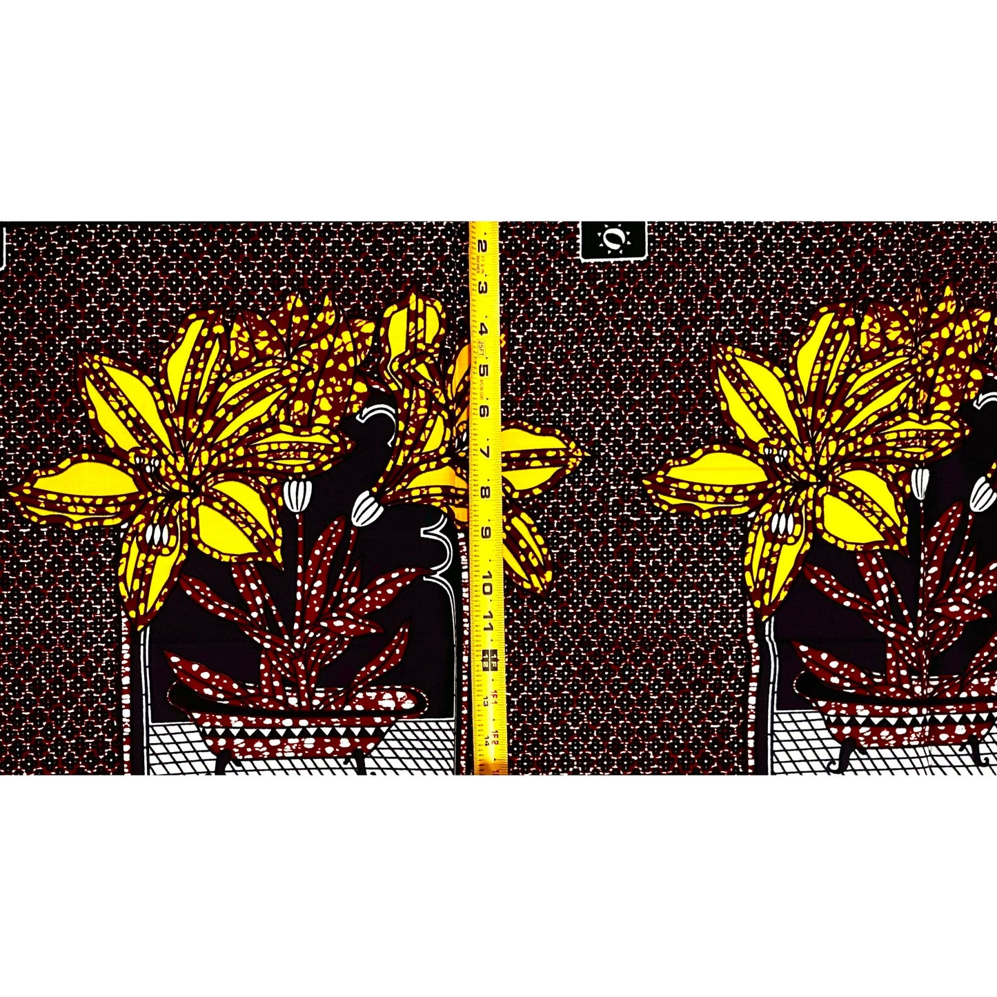 African Print Fabric/ Ankara - Brown, Navy, White, Yellow 'Ulo Ifuru', 1 YARD