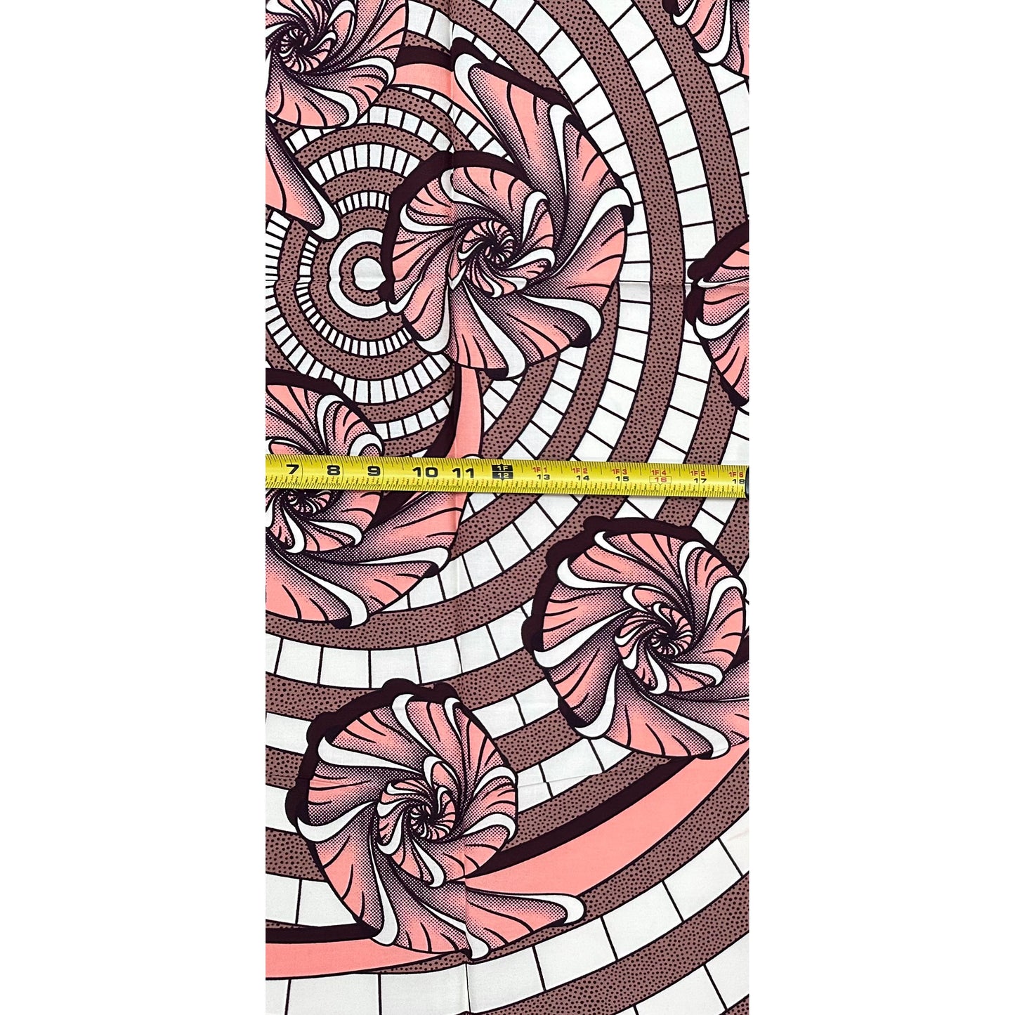 African Print Fabric/Ankara - Pink, Brown "Rosé Spiral" Design, 1 Yard