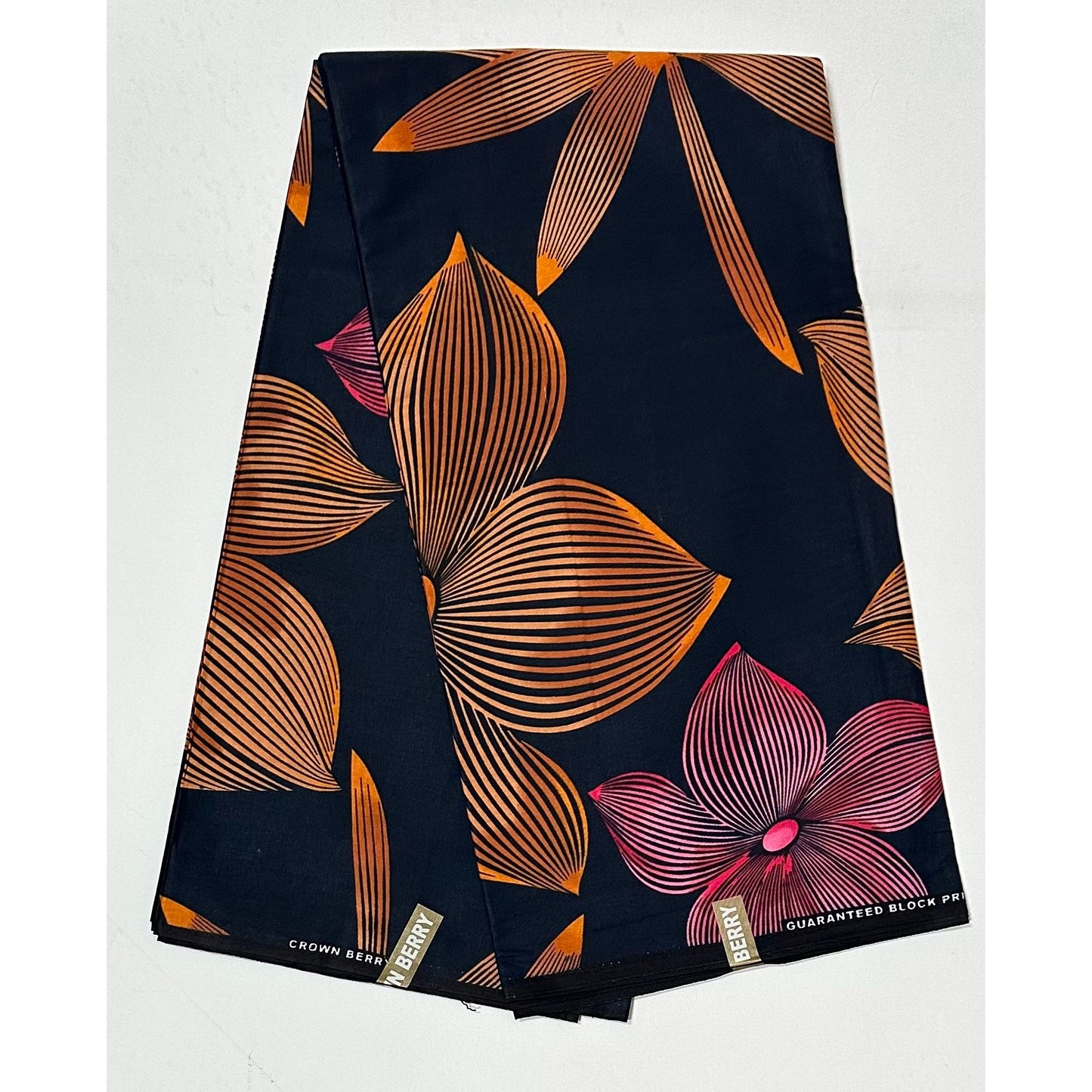 African Print Fabric/ Ankara - Black, Orange, Pink 'Niniola' Design, YARD or WHOLESALE