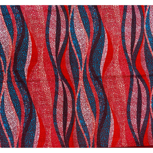 African Fabric/ Ankara - Shades of Red, White, Blue 'Mvuto,' Design, YARD or WHOLESALE