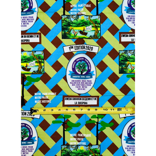 African Print Fabric/ Ankara - Green, Brown, Blue 'Wydah Legacy of Benin,’ YARD