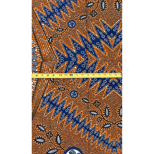African Print Fabric/Ankara - Brown, Blue "Bronze Kingdom", 1 Yard
