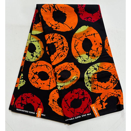 African Print Fabric/ Ankara - Black, Red, Orange, Beige 'Rings of Adenta’ YARD or WHOLESALE
