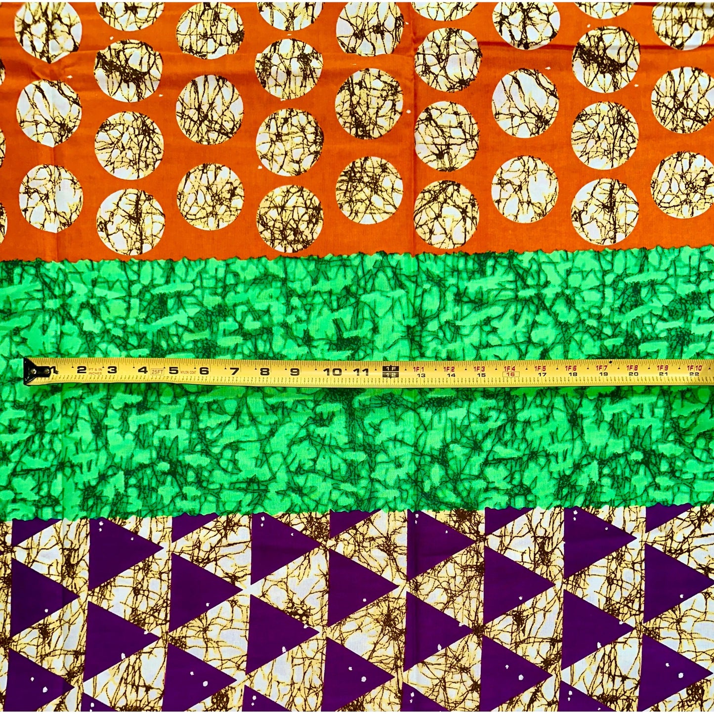 African Print Fabric/Ankara - Orange, Green, Brown, Purple ‘Buchi Bam' Design, YARD or WHOLESALE