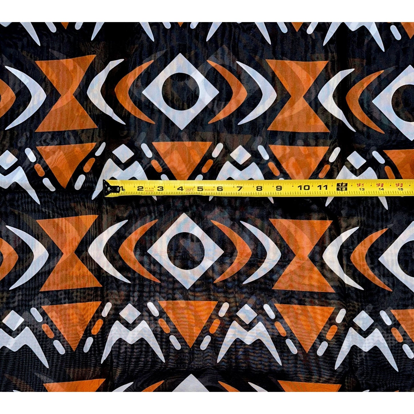 African Print, Chiffon Fabric - Black, Brown, White "Yaro", ~2 Yards