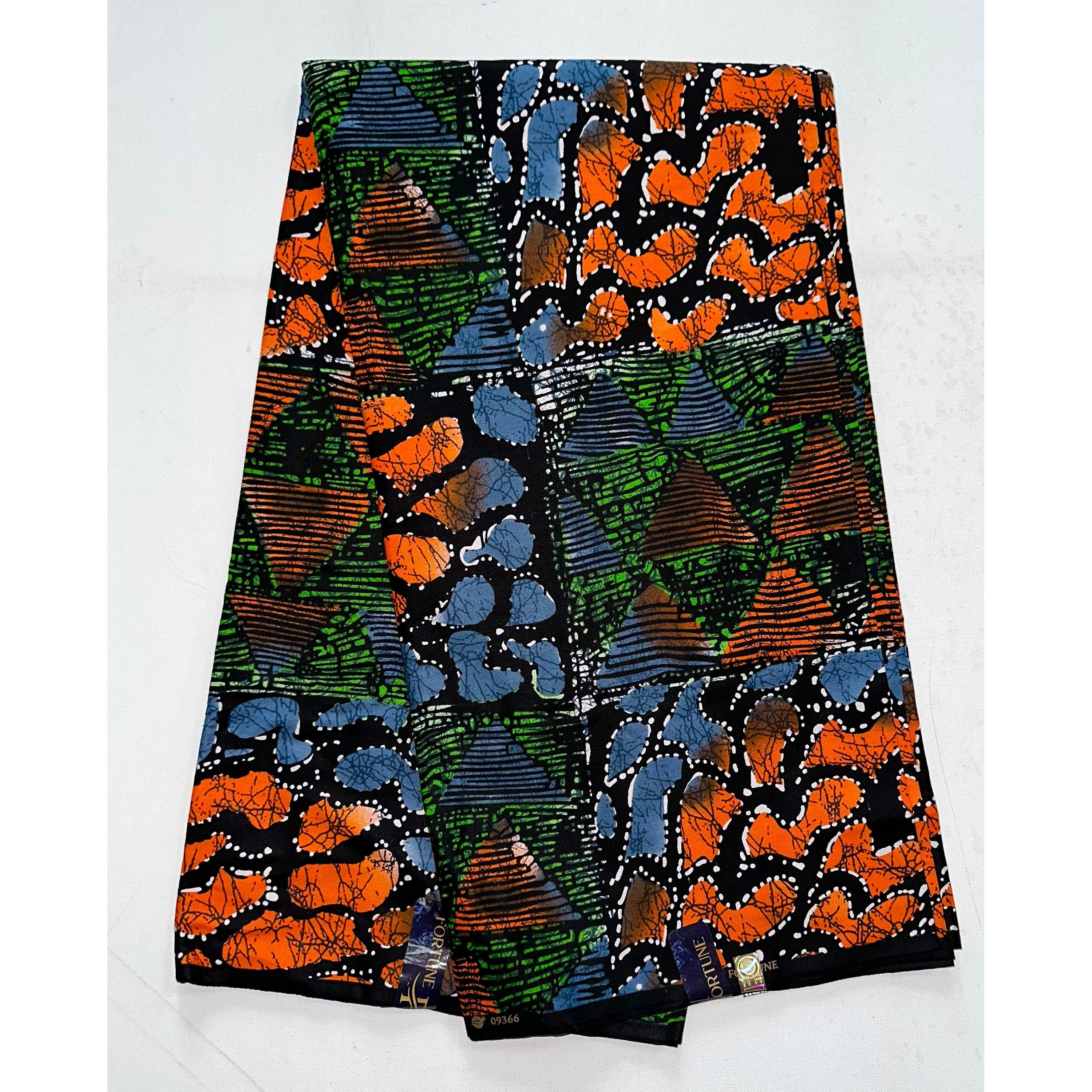 African Print Fabric/ Ankara - Orange, Green, Gray'Moxxie