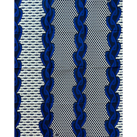 African Print Fabric/Ankara - Blue, White, Black "Break the Chains" Design