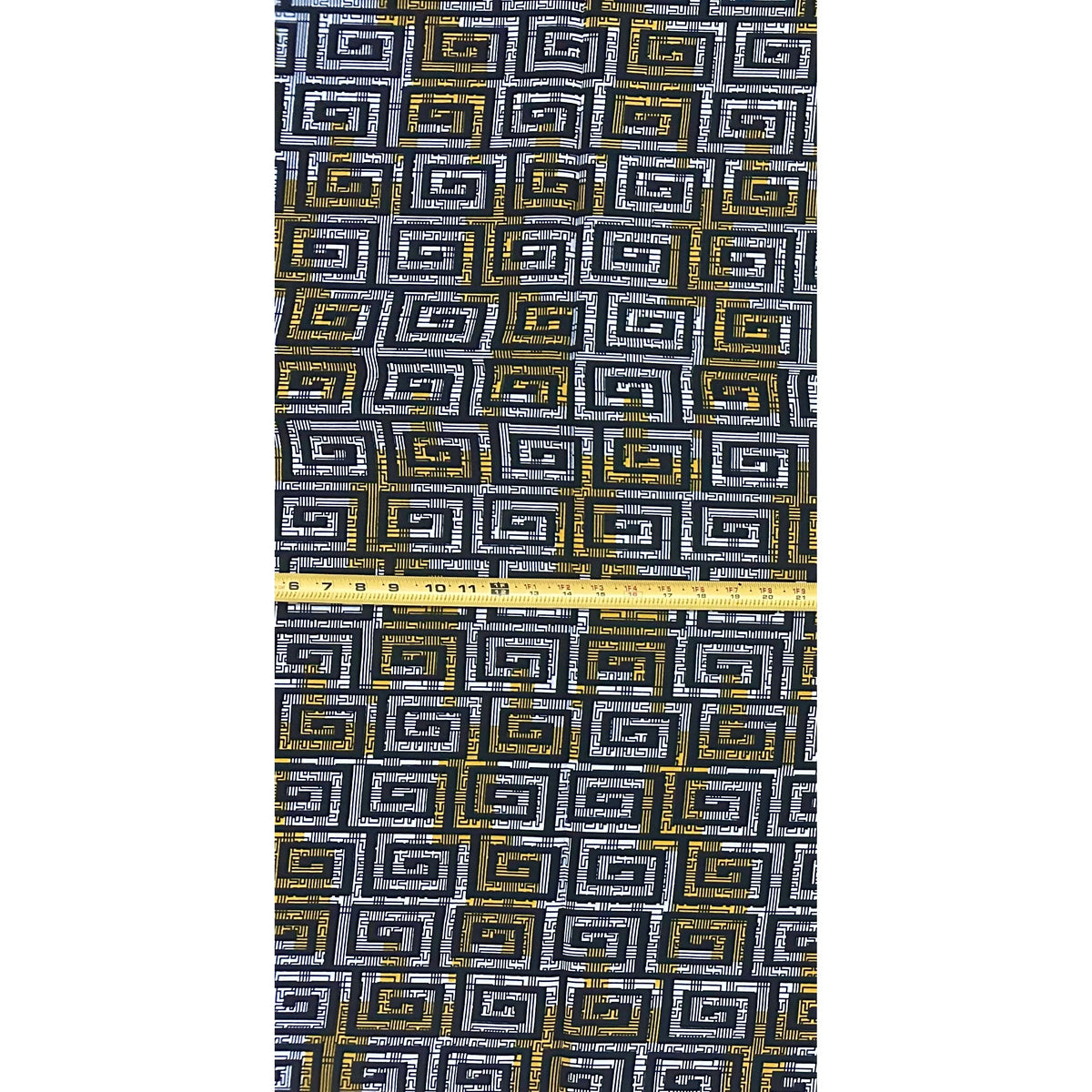 African Print Fabric/ Ankara - Black, White, Yellow 'Corners of Kabala' Design, YARD or WHOLESALE