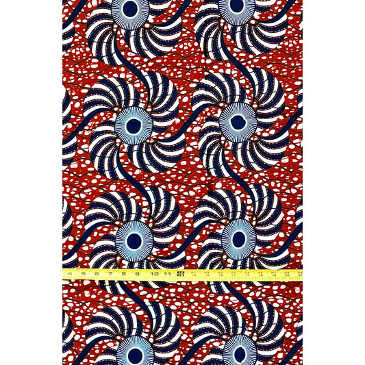 African Print Fabric/ Ankara - Brown, Navy 'Spinna,’ YARD