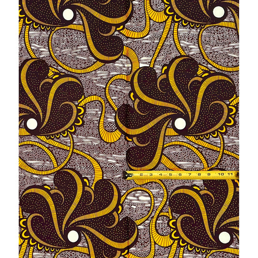 African Print Fabric/ Ankara - Brown, Marigold ‘Kairo Flow' Design, 1 YARD